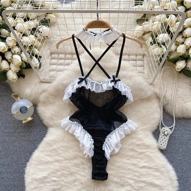 Jumpsuit Hot For Women Ruffles Lace Strappy Onesie Camis Porno Uniform Sheer Sensual Magdalyn Bodycon Bodysuits Transparent New
