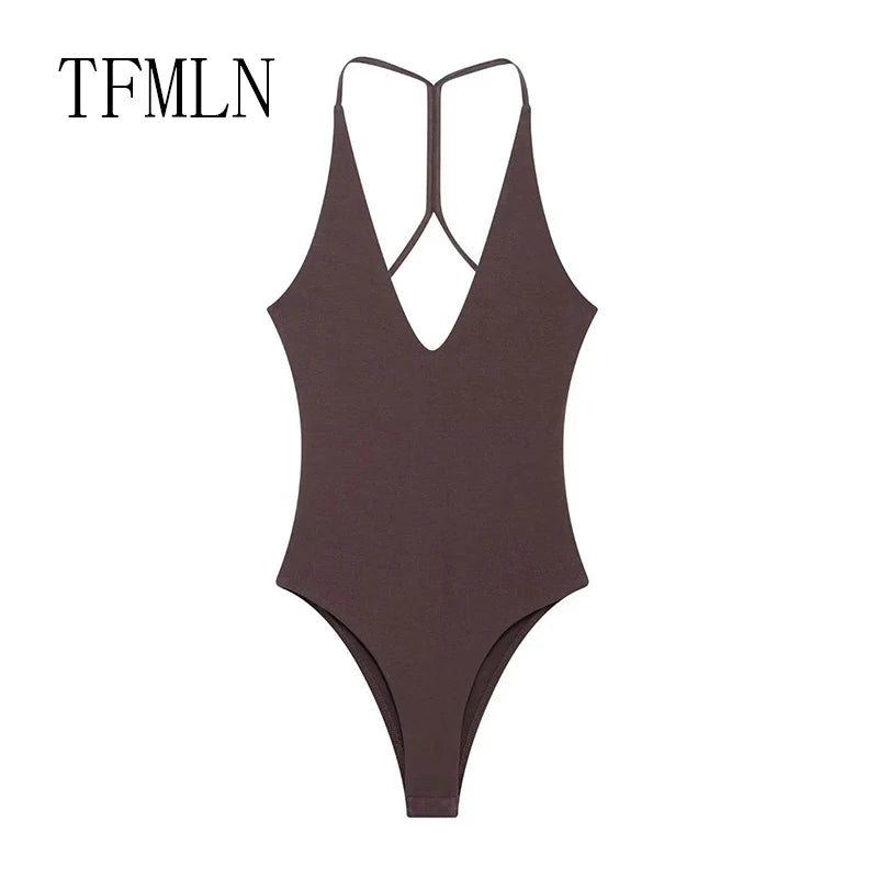 Women Fashion Sexy  Bodysuit Backless Tops Slim Women Top Chic V Neck Sling Body Suits Summer Female High Street Outwear