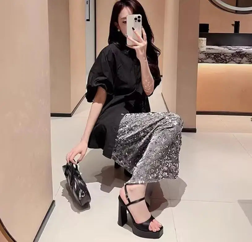 Women Sandals  Fashion Waterproof Platform Thick Heel Shoes Concise Buckle Strap Model Womens Sexy High Heels