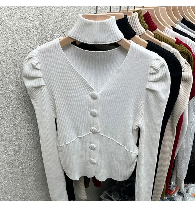 Red Sweater Knitted Sweater Women's Inner Layering Shirt with Unique Unique V-neck Halter Top Design for Autumn and Winter