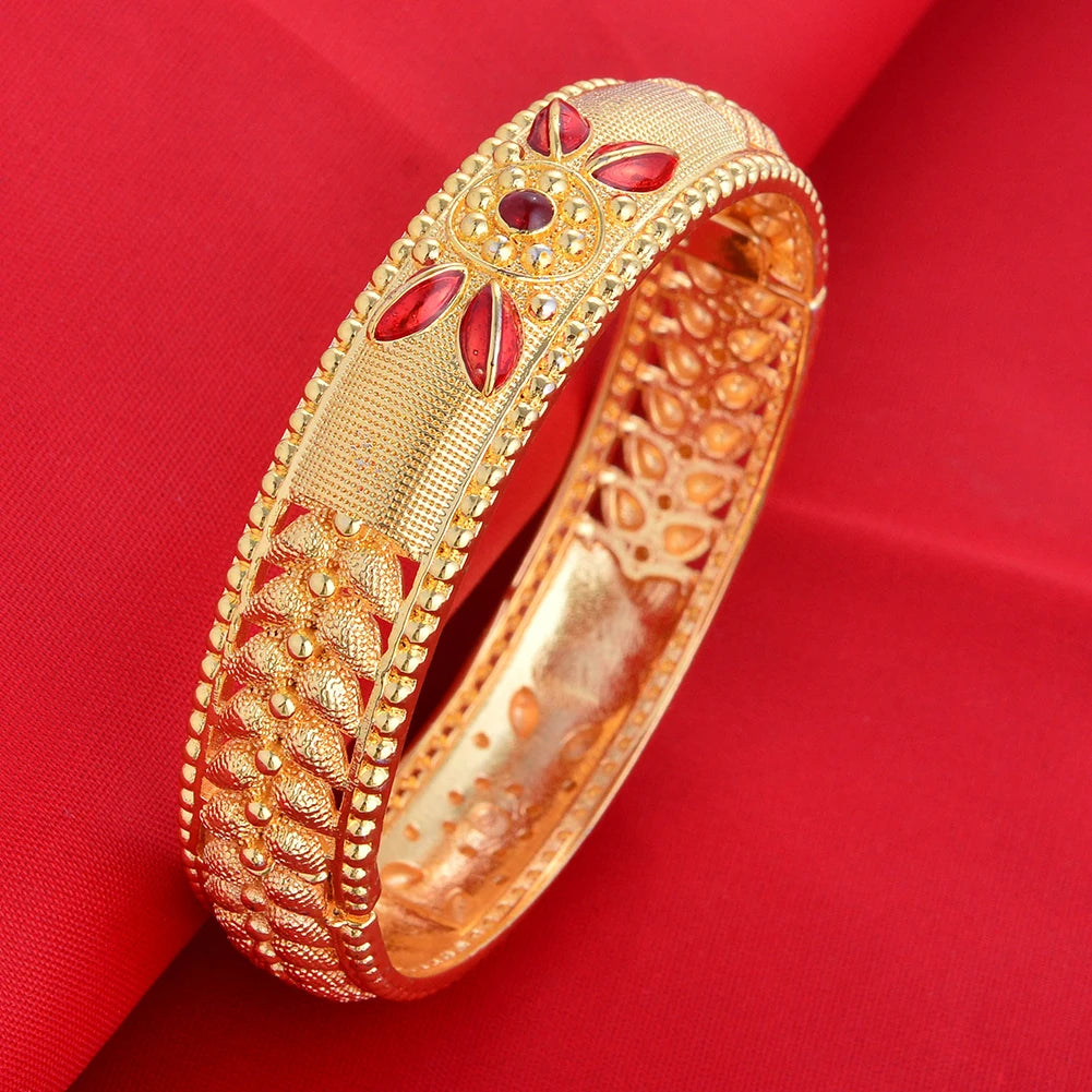 Dubai Wholesale Gold Color Bangles For Women Indian Charm Bracelet Jewellery Arabic Wedding Party Banquet Gifts