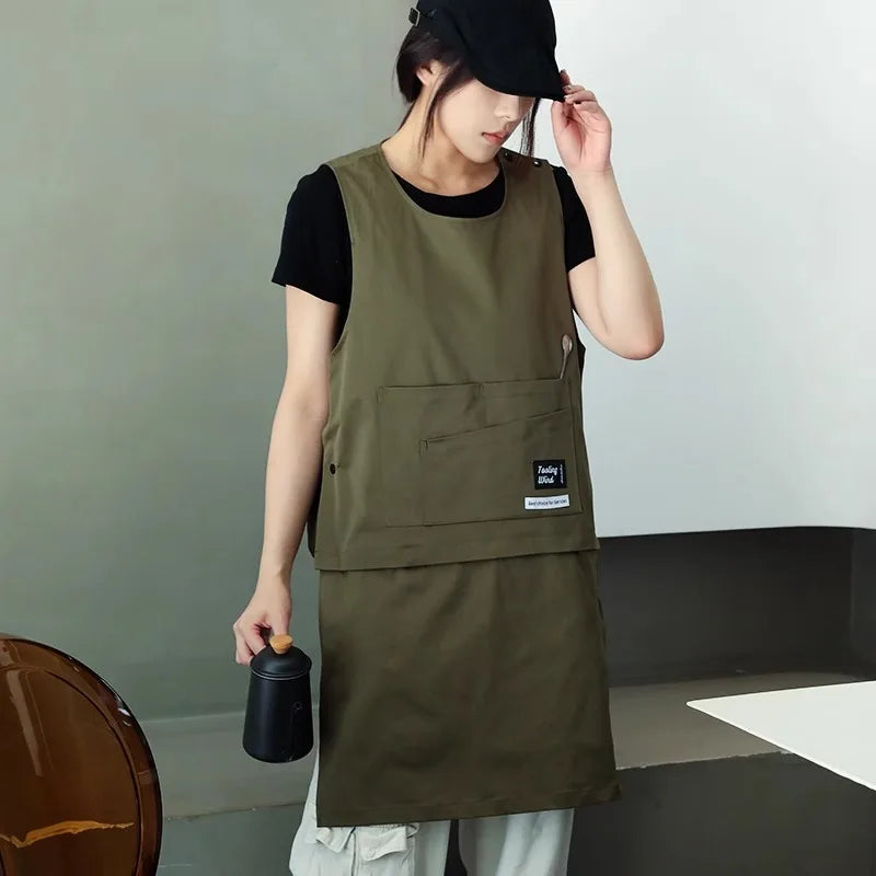 Kitchen Catering Cafe Work Waterproof Apron with Pockets Stain-resistant Detachable Men Women Hairdressing Barista Apron Vest
