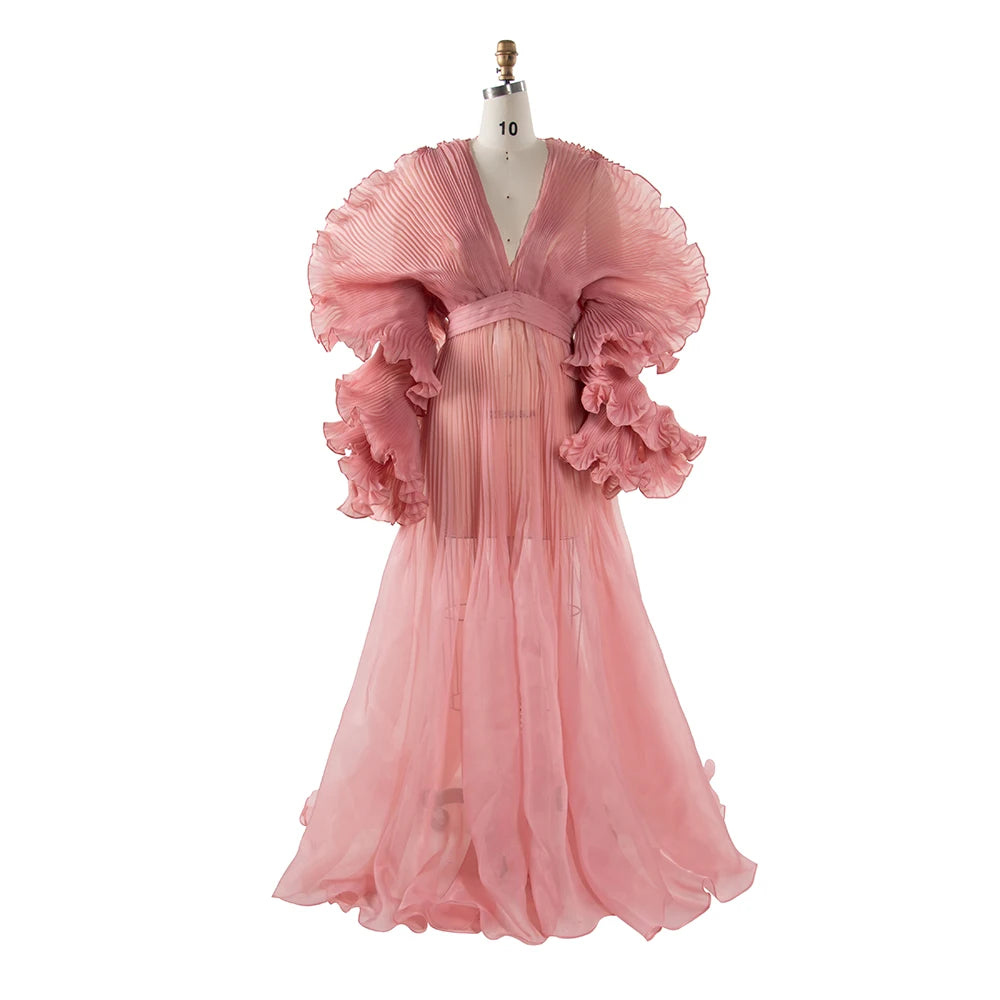 Maternity Dress for Pregnant Women for Photo Shoot V Neck Pleated Organza Long Flowy Maternity Dresses for Pregnant Photography