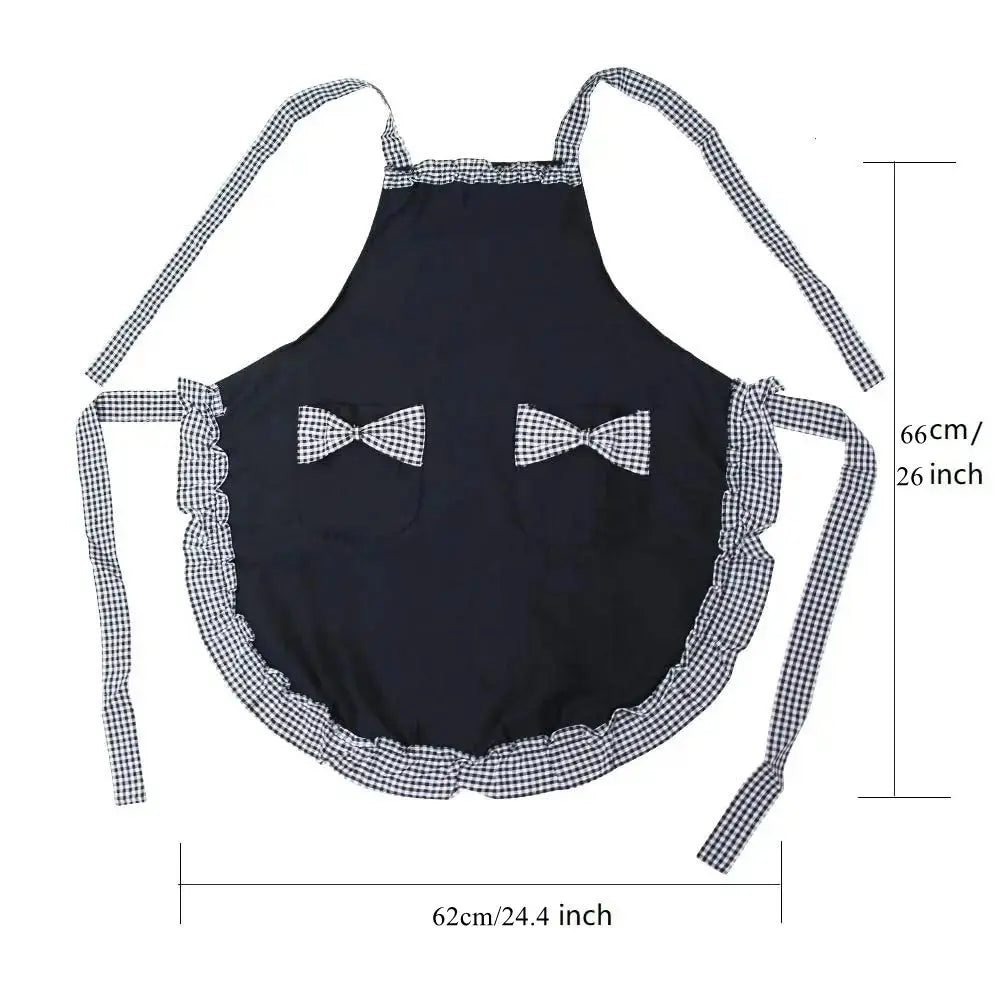 Kitchen Apron Cute Uniform Apron Flirty Outfit Dress Women Girl Fashion Lovely Bowknot Lace Anti-fouling Apron with Pockets Gift
