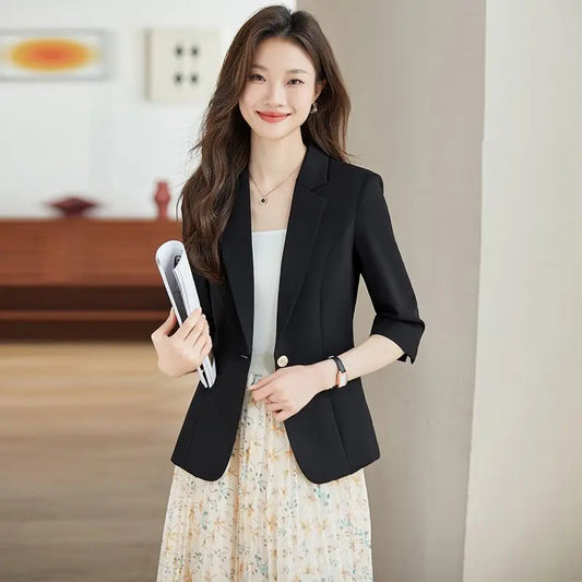 Women's Suit Female Clothing Elegant Woman Oversize Student Fashionable Slim Fit Seven Quarter Rolled Shoulder Pads Tops