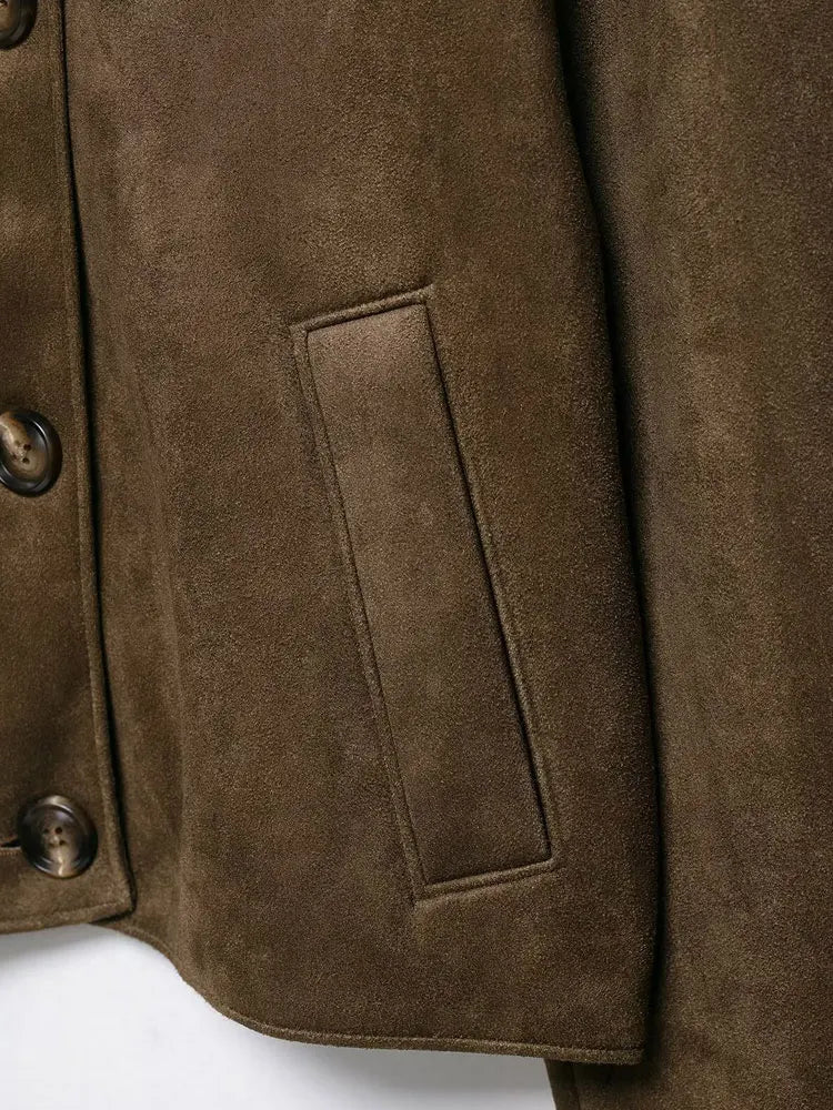 Women Fashion Faux Suede Jacket Coat Long Sleeve Button-up Female Outerwear Chic Tops
