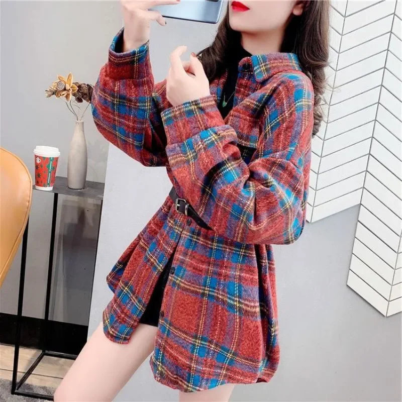 Jacket for Women Check Spring Autumn Vintage Coats Woman 2025 Trend Luxury Long Sleeve Casual Clothing Promotion Youthful Offer