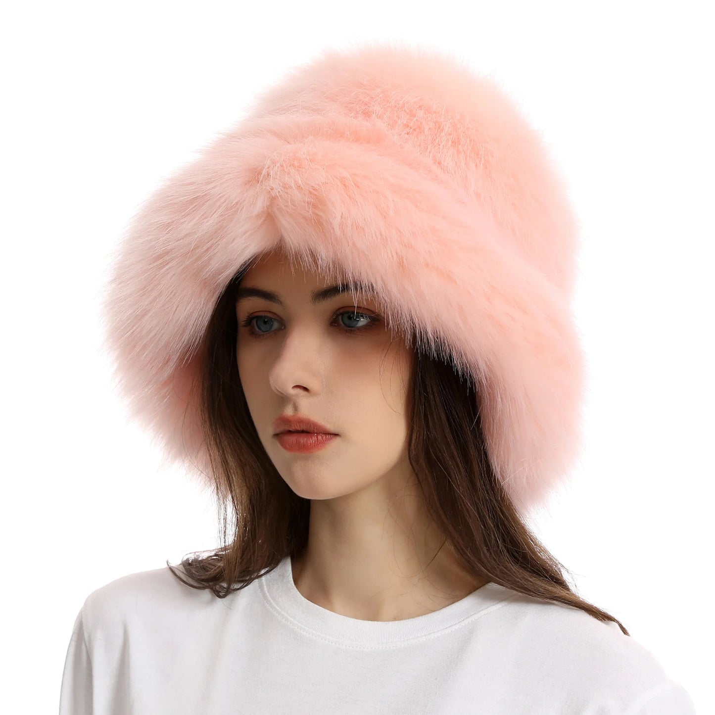 Hat Woman Winter Faux Fur Fisherman Hat Woman Versatile Warm Female Casual Party Fur Hats Women's Cap Ins Plush Bucket Hat