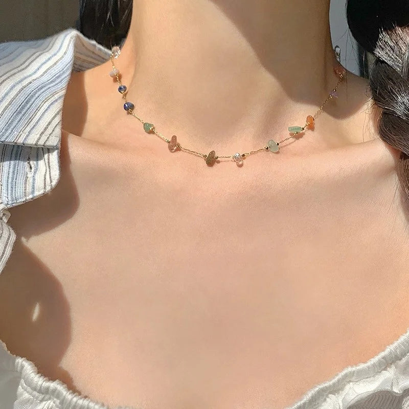 Natural Stone Necklace, Simple And Elegant, Versatile Collar Chain, Sweet And Cool Style, New Trendy Women's Neck Chain.