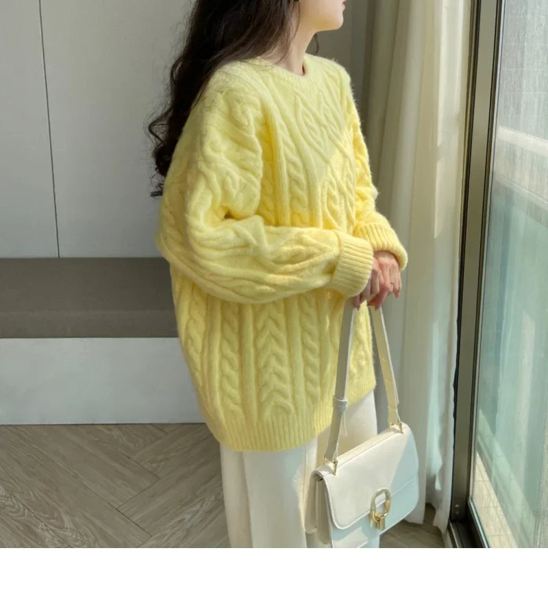 Sweater Woman Winter 2023 Round Neck Bottoming Twist Sweater Lazy Wind Loose Casual Knit Pullover Long Sleeve Pullover Jumper