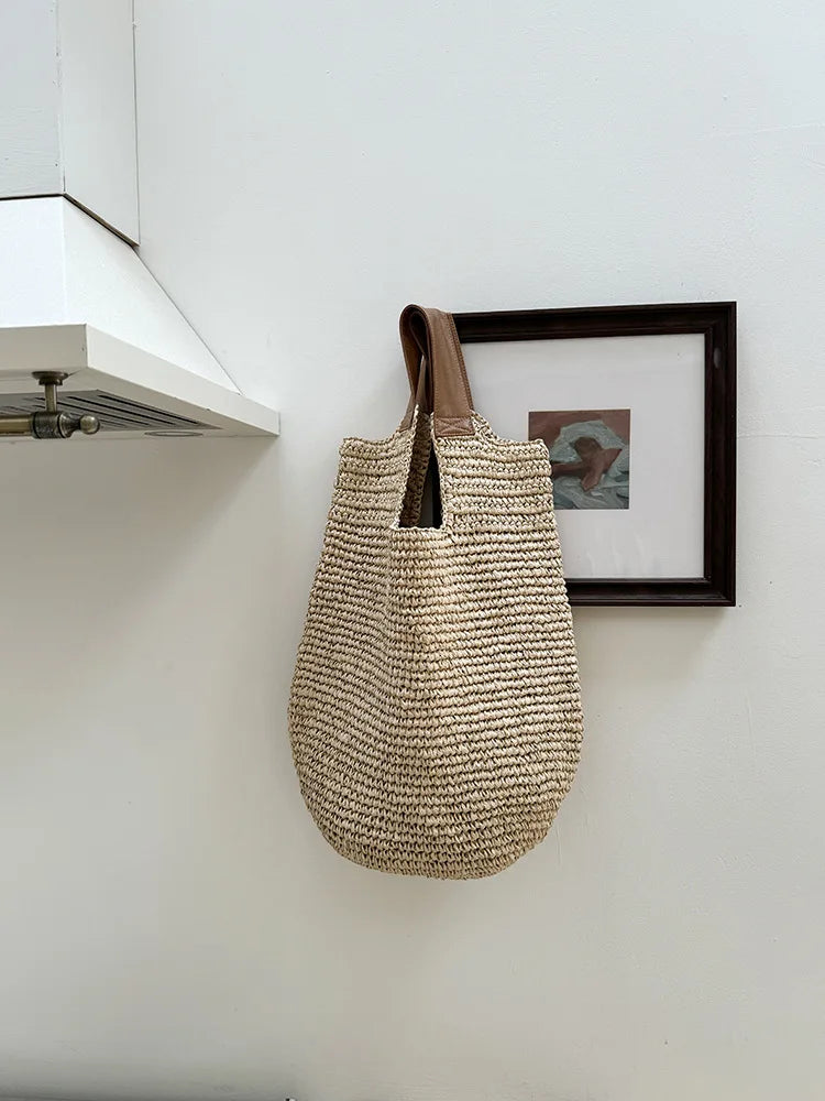 Handmade Woven Beach Bags For Women Handbag Large Capacity Travel Shoulder Bag Bohemian Straw Bag Vacation Shopper Tote Clutch