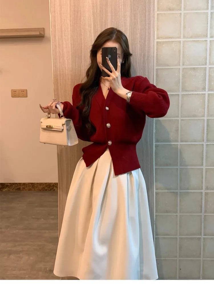 Sweater Cardigan Women's Coat Fashionable Waist-hugging and Slimming Christmas and New Year Festive Top