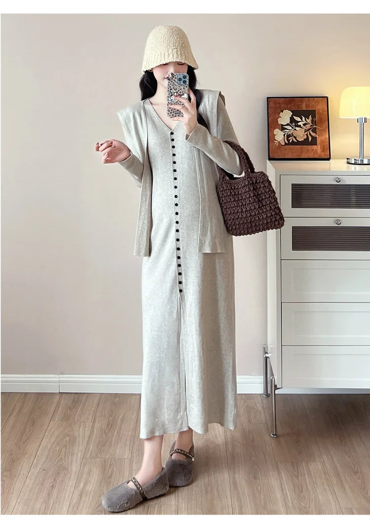 Maternity Dress for Pregnant Women  Knit Sweater Dress Cozy Loose Fit Elegant Autumn Pregnancy Outfit with Relaxed Vibes
