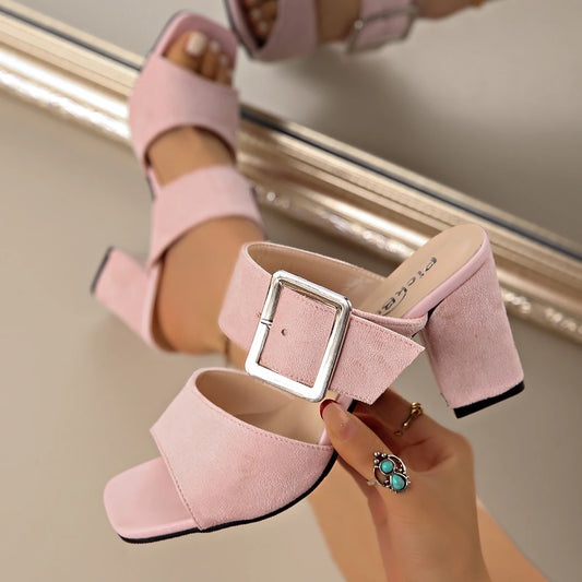 Women Sandals 2025 New Summer Square Toe Thick-soled Slippers Outdoor Sexy Shoes for Women Elegant Fashion Solid Color Sandals