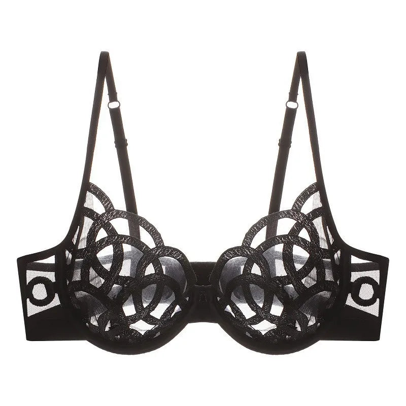 Women's Sexy Underwear Bra Female Hollow Out Thin Cotton Rabbit Ear Cup Soft Breathable Gathering Lace Large-sized Bra Everyday
