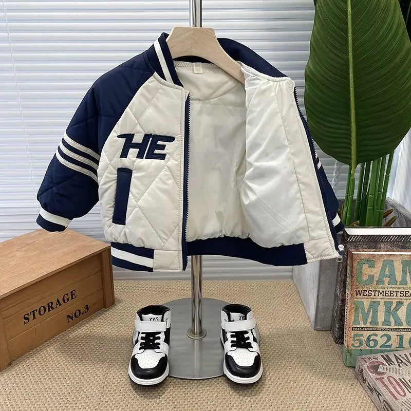Boys Outerwear Winter Embroidery Fashion Thick Baseball Uniform Jacket Girl Kids Warm Coats Clothing Toddler Top Outfits 2-11Y