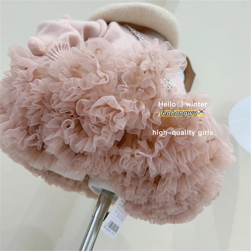 Sweater Autumn Winter Powder Lovely Tender Simple Fashion 2024 Striped Pink Striped Childrens Clothing lovely sweet