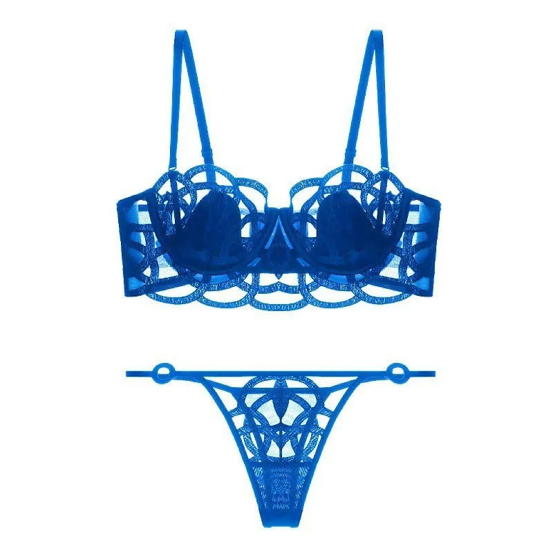 Women's Sexy Underwear Bra Female Hollow Out Thin Cotton Rabbit Ear Cup Soft Breathable Gathering Lace Large-sized Bra Everyday