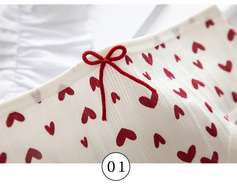 Cotton Panties Female Underpants Sexy Women Underwear Soft Lingerie Lace Up Briefs Strawberry Hearted Printed Pantys