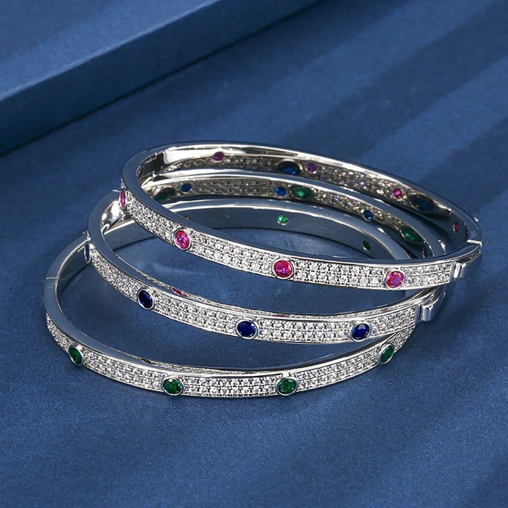 Luxury Wedding Bangles for Women Vintage 4mm Sapphire Emerald Ruby Bracelets Gemstone Party Fine Jewelry Birthday Female Gifts
