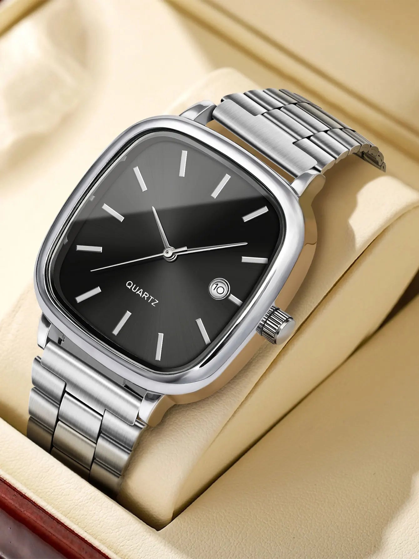 LUCKY FOX Modern minimalist square watch Business mens metal watch stainless steel chain multi-scene commuter watch