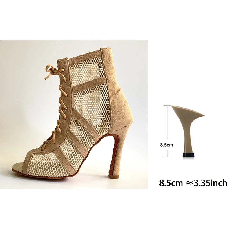 Bachata Dance Booties 2022 Khaki Black Salsa Dance Shoes Latin Dance Shoes Women Social Dancing Indoor Outdoor