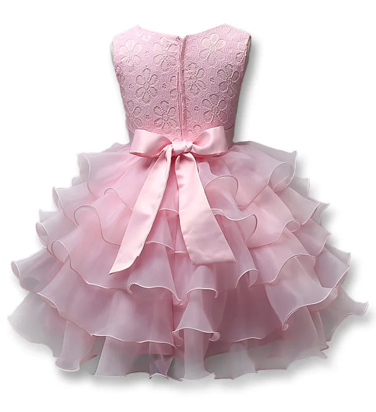 Girls Elegant Dresses Flower Tutu Cake Dress Baby Gown Vestidos Wedding Party Kids Clothes Birthday Ceremonial Baptism Ball Gown