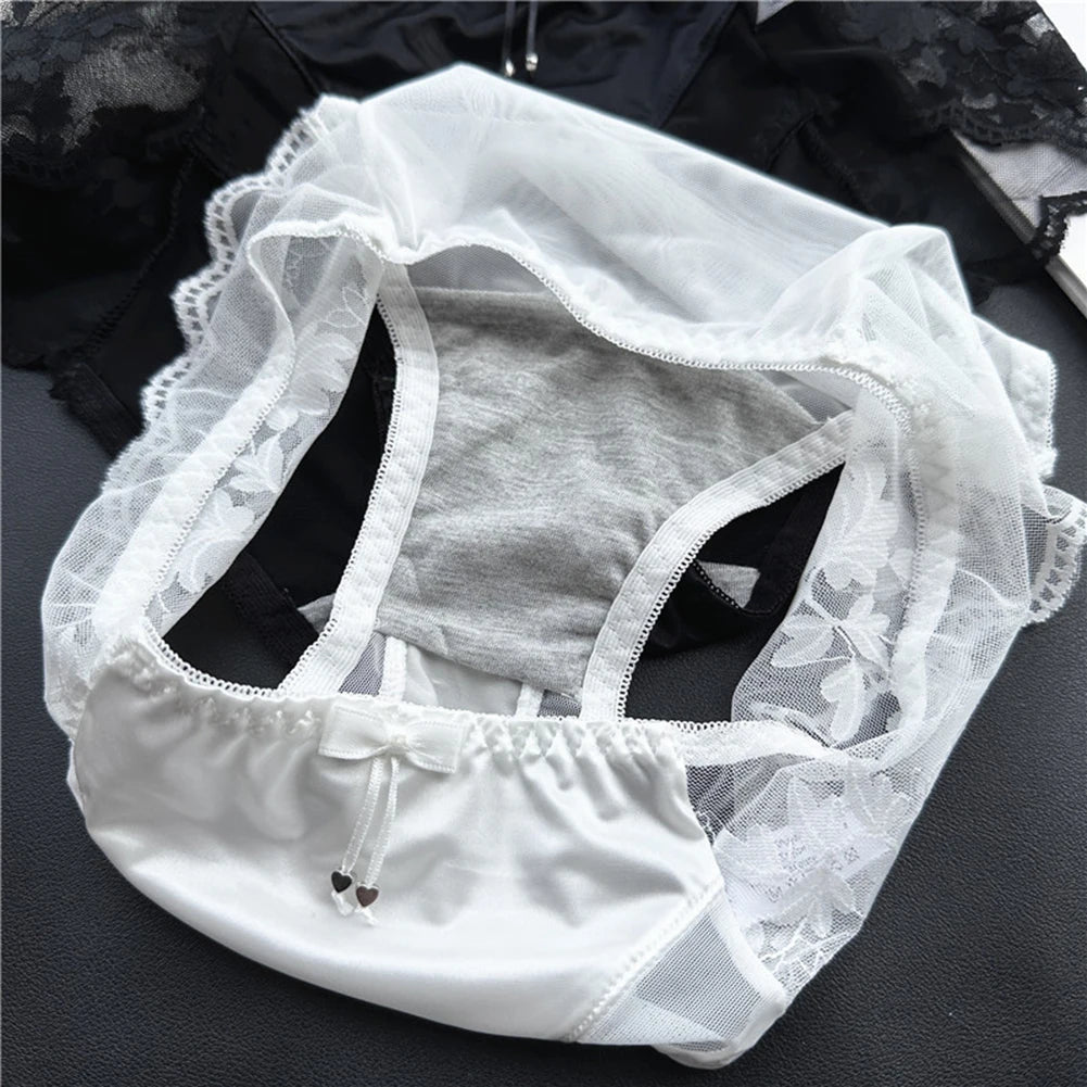 Sexy Women Panties French Style Lace Panty Satin Silk Seamless Briefs Breathable Lingerie Breathable Underwear Ultra-Thin Trunks