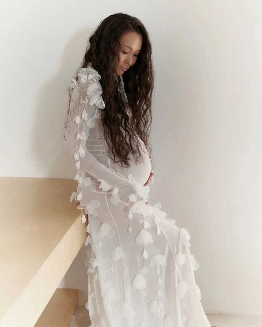 Maternity Dress in Soft Polyester Fabric with Delicate Floral Embellishments for Pregnant Women Comfortable Pregnancy 2025
