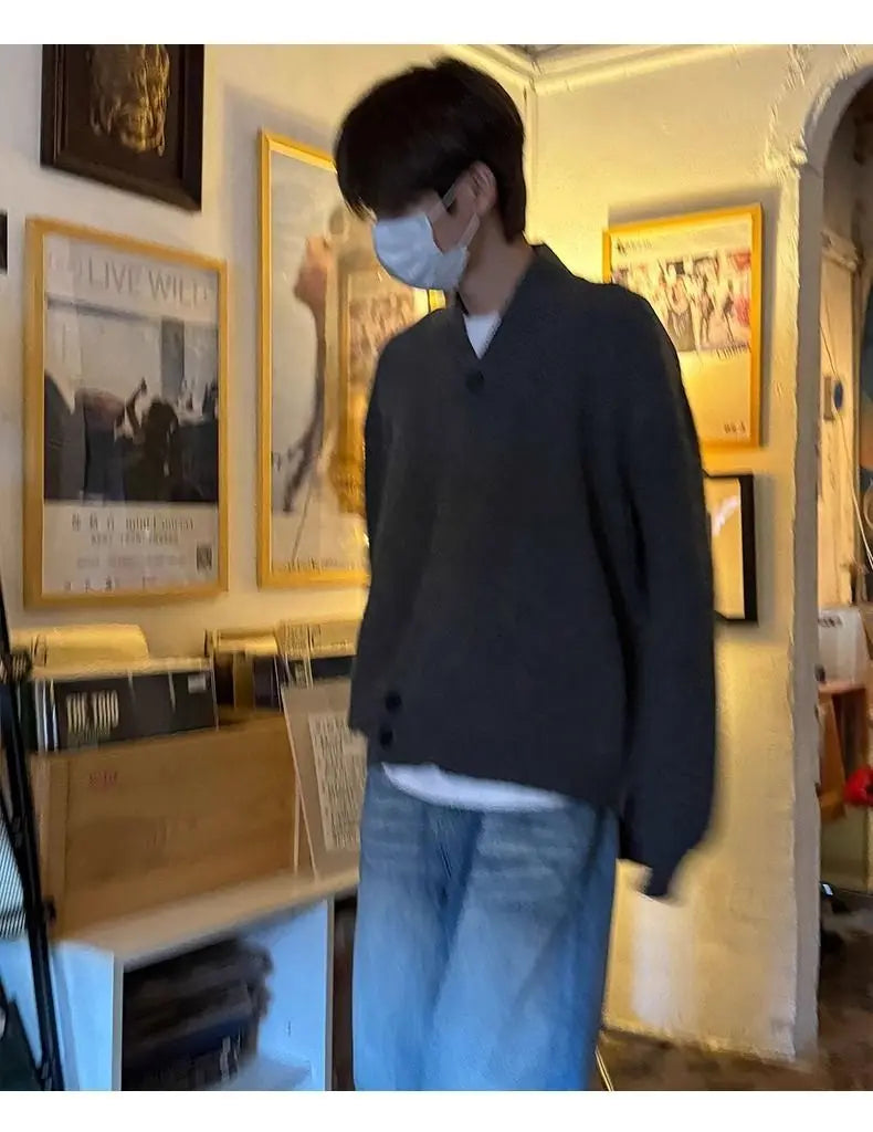 Sweater and Sweater Jacket Men's Autumn Cardigan Solid Color Versatile Relaxed Lazy and High-end Top Couple's Jacket