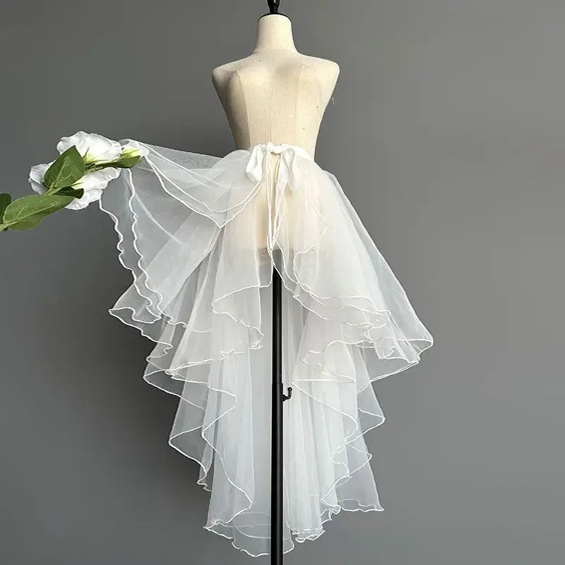 Women Dance Skirts Ballet Gauze Swing Wrap Small Apron Ladies See-through Irregular Bow Tie Knee-length Tailed Mid-length Skirts