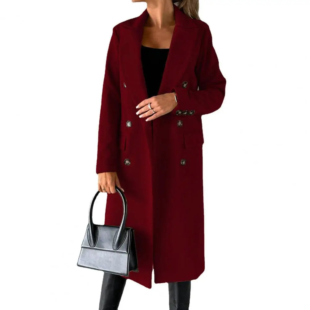 Woolen Outerwear Autumn Winter Female Overcoat Elegant Streetwear Stylish Lapel Buttons Woolen Coat Outerwear