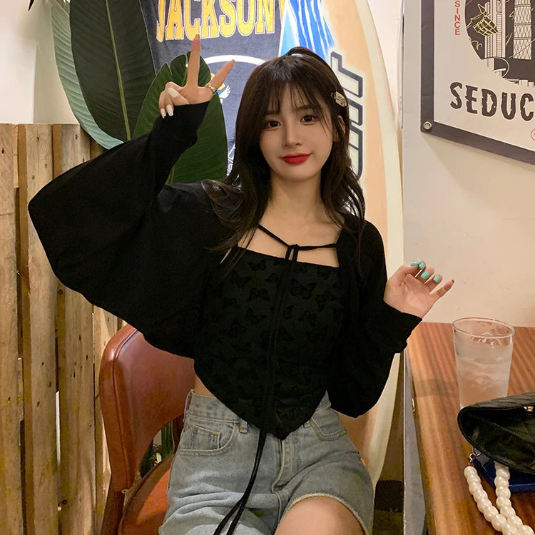 Sweater Cardigan Women Summer Thin All-match Sun-proof Lace-up Simple Fashion Street Wear Vacation Popular Casual Vintage Chic