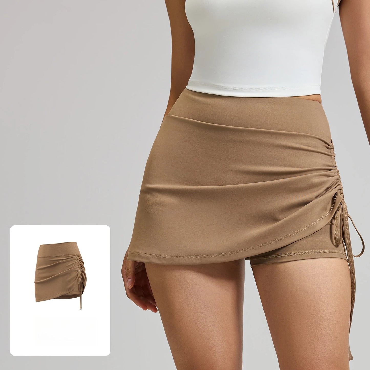 Shirring Sports Skirts with Safety Trousers for Women High Elastic Fashion Casual Fitness Skirts Fake Two Pieces Yoga Skirts