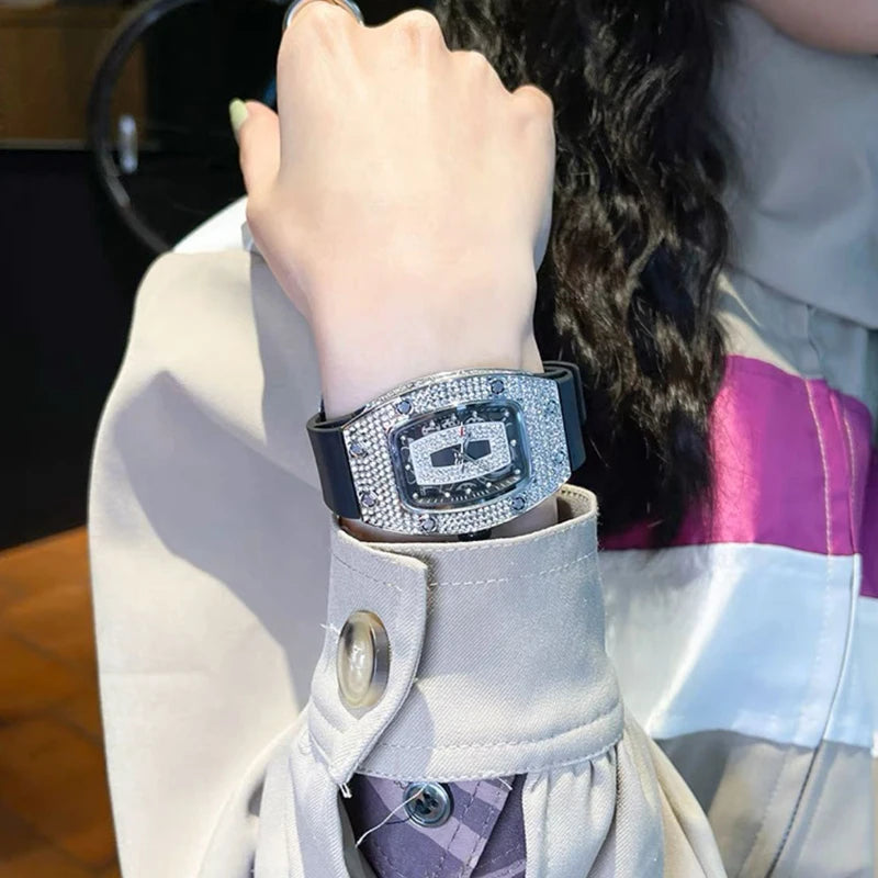 Watches for Women Silicone Sports Quartz Richard Tonneau Watch Girl's Diamond Wristwatch Reloj Mujer Elegante