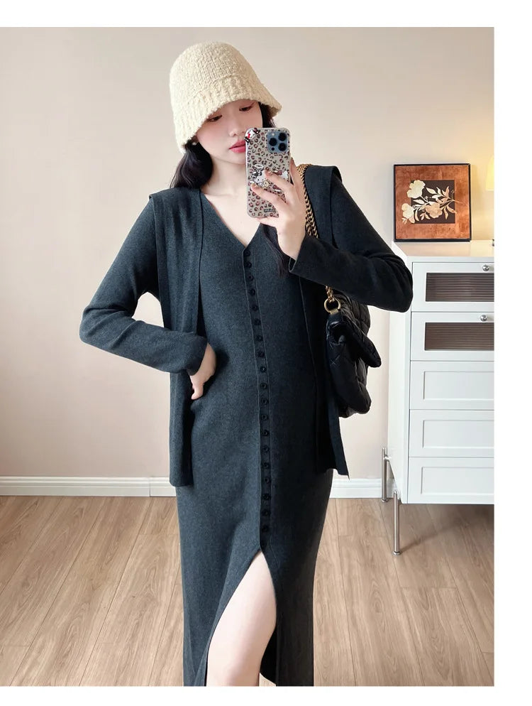 Maternity Dress for Pregnant Women  Knit Sweater Dress Cozy Loose Fit Elegant Autumn Pregnancy Outfit with Relaxed Vibes