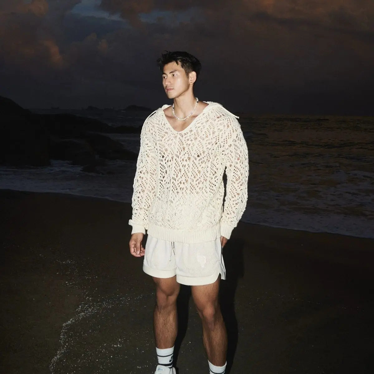 Men Sweater Knitted Hollow Out Sexy Hooded Hoodie Pullover Streetwear Long Sleeve Tops Spring Autumn Coat Man Clothes Trendy New