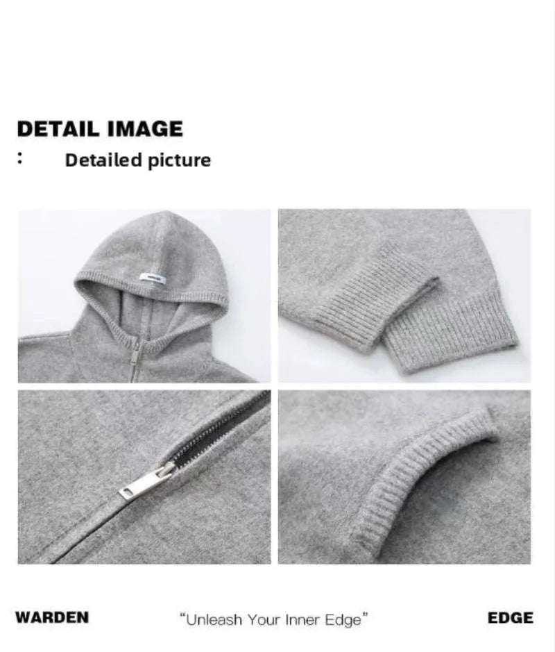 Sweater Set Women American Vintage Hooded Long Sleeve Cardigan Straight Shorts Grey Two Piece Outfit Fall Winter Streetwear Set
