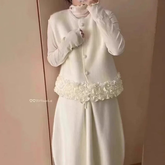 Sweater Vest 2025 Winter New Korean Temperament Splicing Lace Thickened Women's Winter Sweatshirt