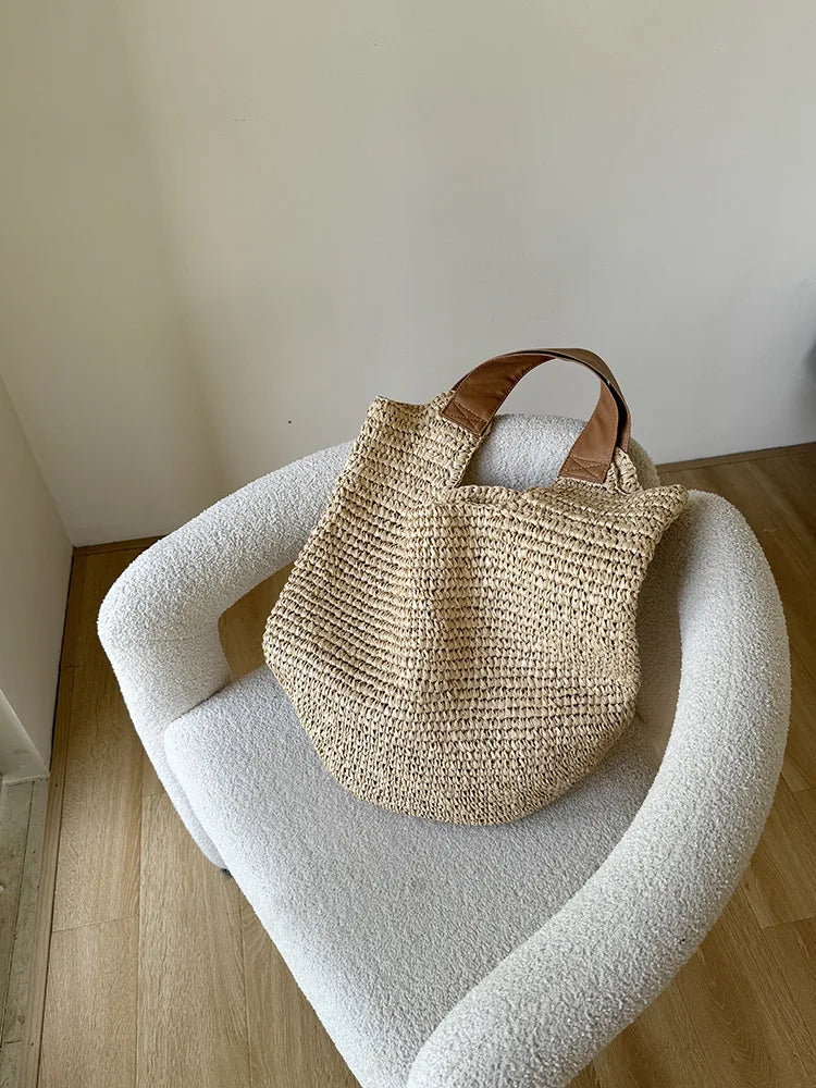 Handmade Woven Beach Bags For Women Handbag Large Capacity Travel Shoulder Bag Bohemian Straw Bag Vacation Shopper Tote Clutch