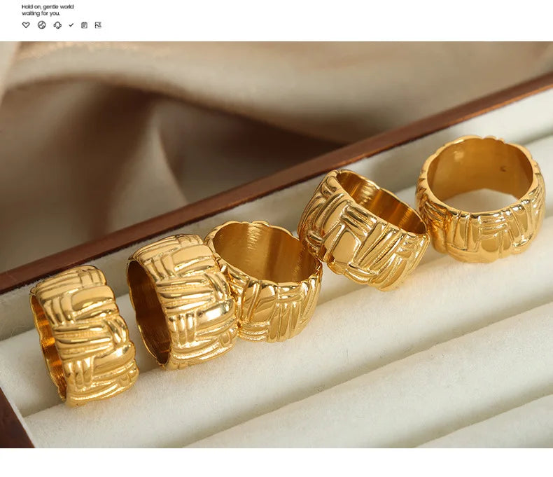 Modern Stainless Steel Round Ring for women PunkIrregular Ring 18K Gold Plated Jewelry Female Luxury Accessory Wholesale