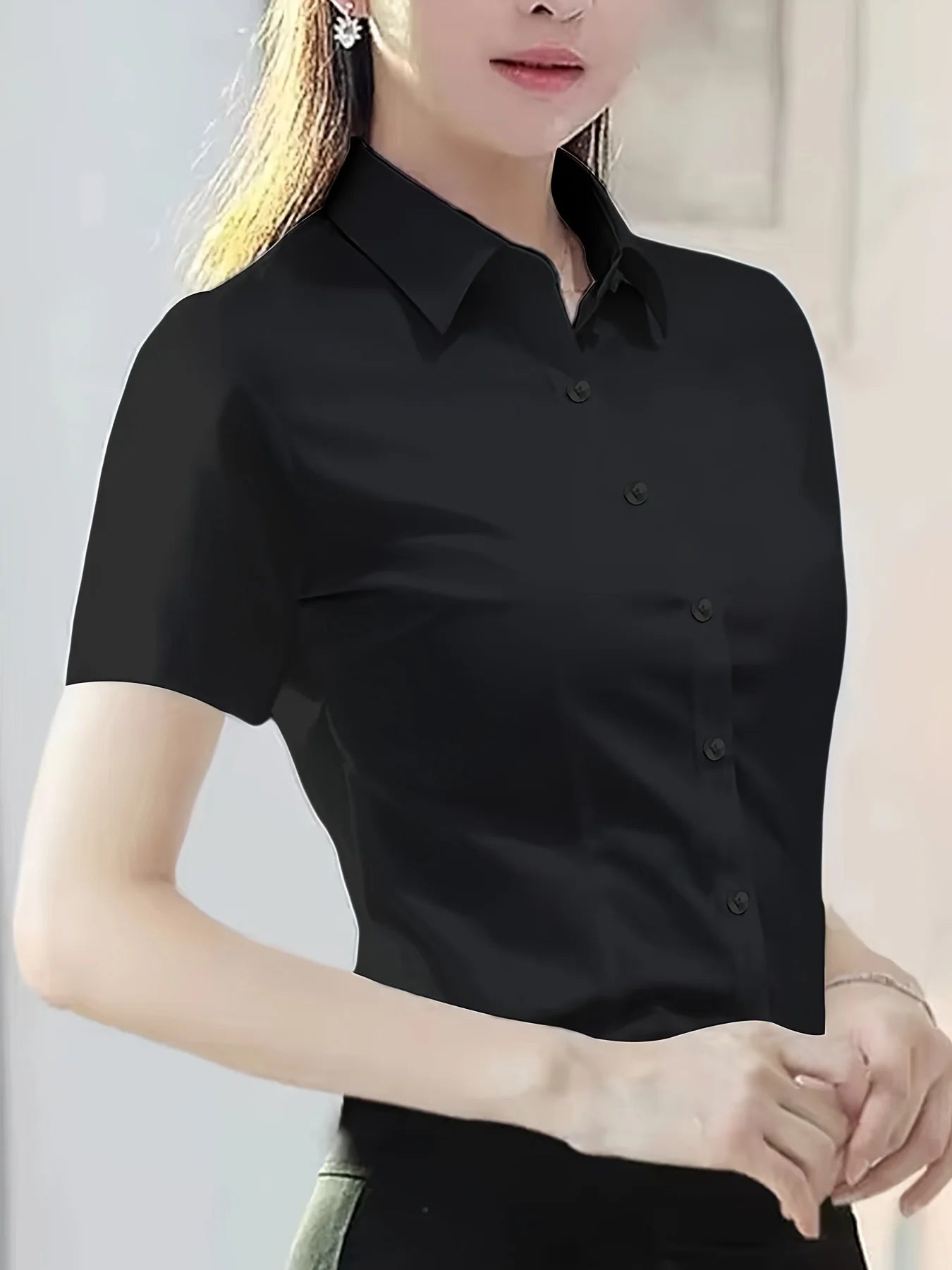 Short-Sleeve Shirts for Women 2025 Summer New Elegant Female Clothing Basic Formal Dress Shirt Blouse Women OL Solid Ladies Tops