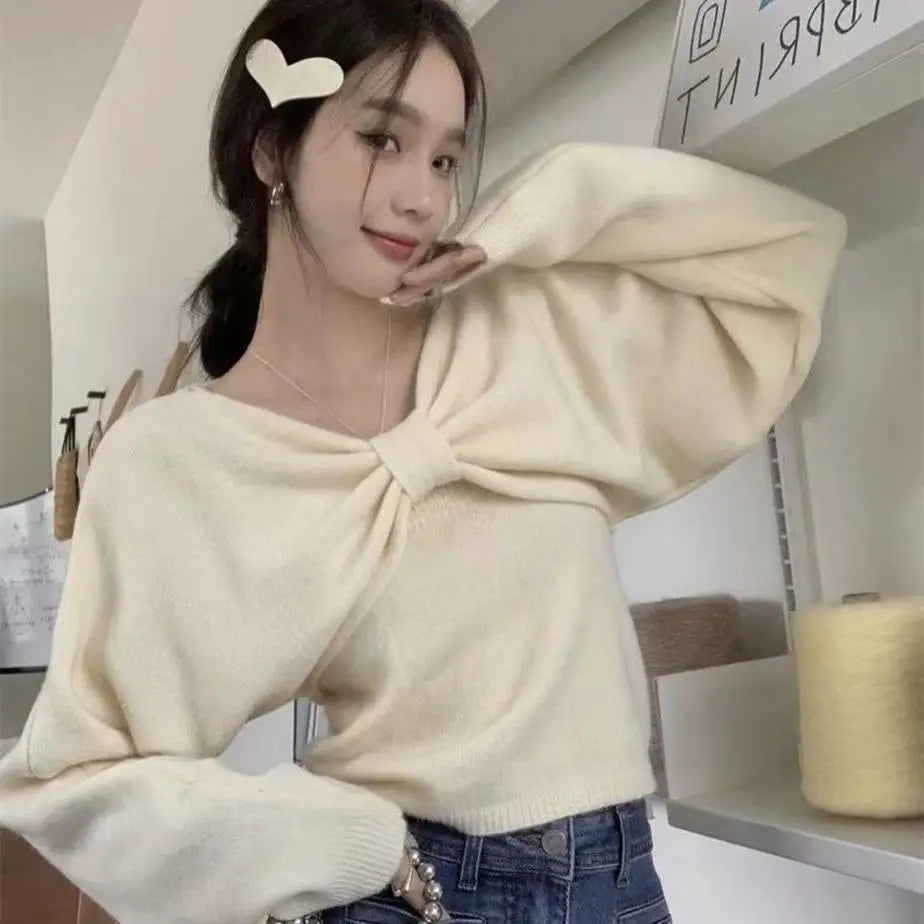 Sweater Suit for Women Two-piece 2025 Autumn New Suspender Vest Bow Long Sleeve Short Top