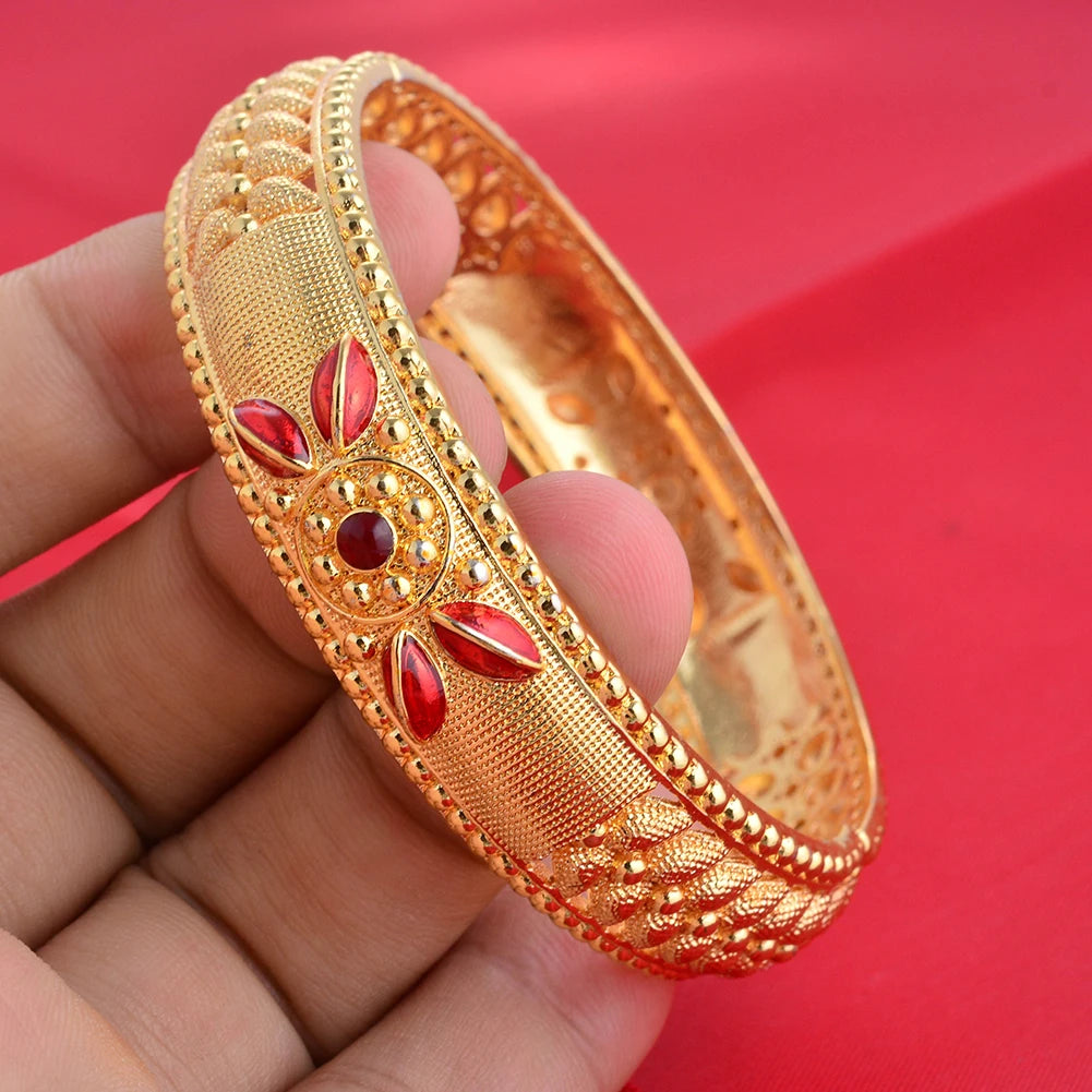 Dubai Wholesale Gold Color Bangles For Women Indian Charm Bracelet Jewellery Arabic Wedding Party Banquet Gifts