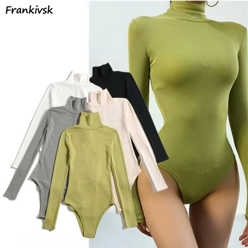 Long Sleeved Bodysuits Women Sexy High Street Chic Skinny Cozy American Style Hotsweet Lady Tops Y2K Clothing Turtleneck Autumn