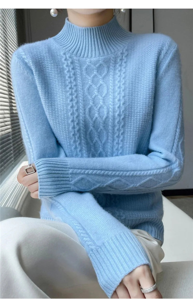 Women's Sweater Spring Autumn Outside Wear Pullovers Half High Collar Knitwear Fashion Long Sleeve Pull Femme Sueter Tops