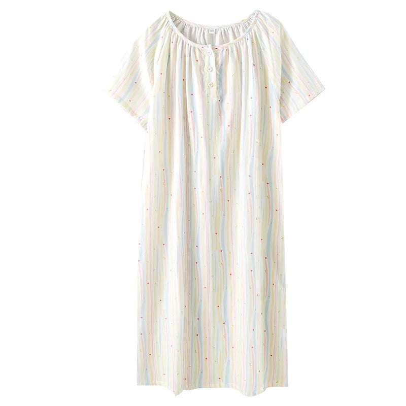 Sleeping Nightdress for Women Thin Cotton Homewear Colorful Striped Printed Pink Color Girls' Home Clothes Women Nightwear