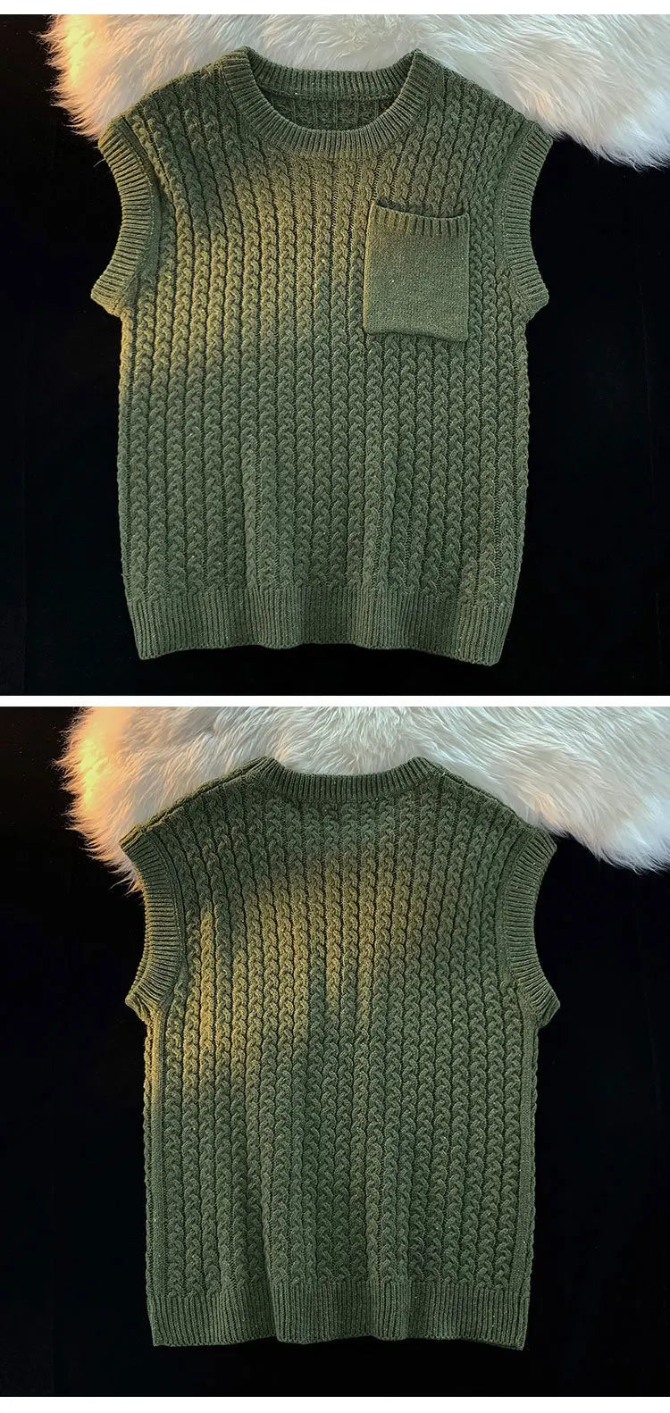 Sweater Vest Men Winter Students Knitwear Harajuku Round Neck Pockets Handsome Casual Streetwear Unisex Preppy Stylish Ins