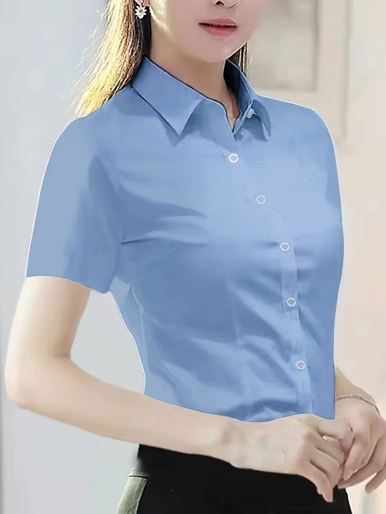 Short-Sleeve Shirts for Women 2025 Summer New Elegant Female Clothing Basic Formal Dress Shirt Blouse Women OL Solid Ladies Tops