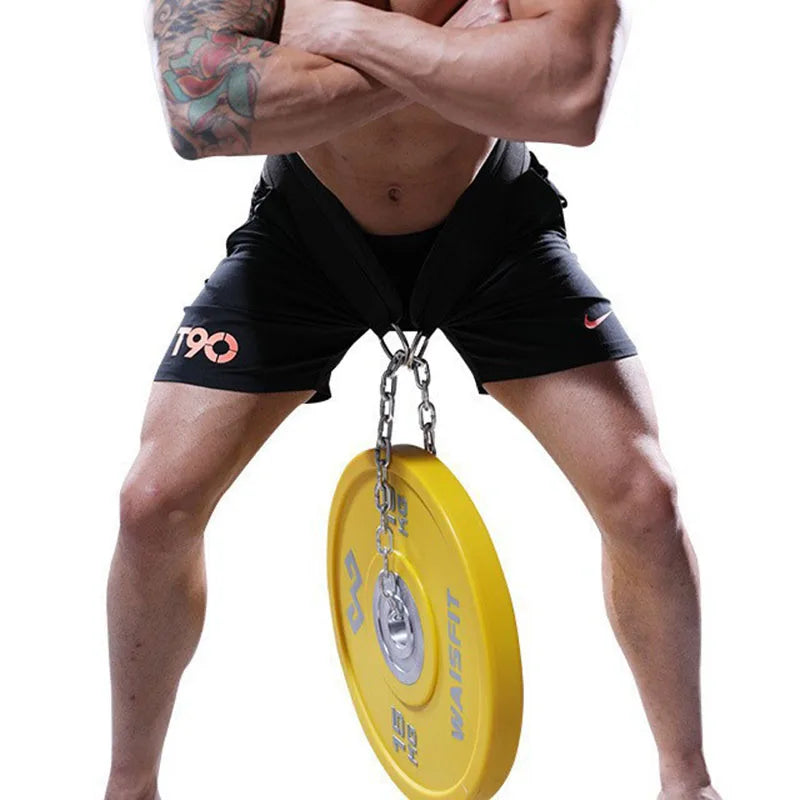 Pull-up Belt Weighted Dip Belt with Chain Double D-Ring Weightlifting Back Support Strap Home Gym Equipment Waist Belt